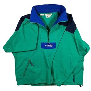 VTG 90s Columbia Windbreaker Mens L Green Blue 90s Colorblock Half Zip Anorak